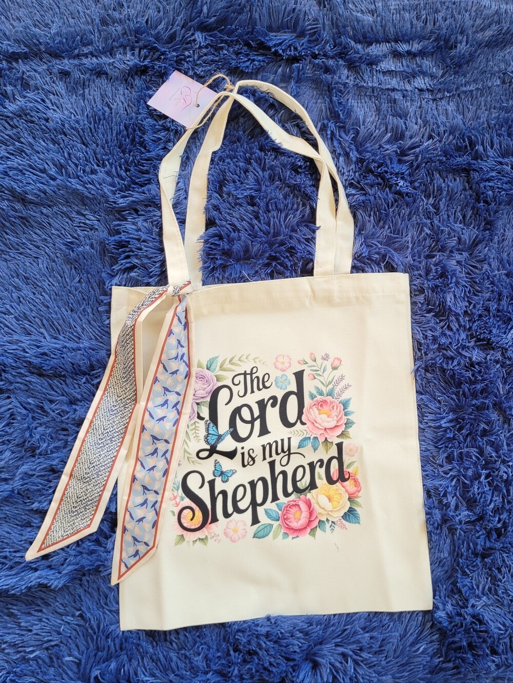 Custom 'The Lord Is My Sheperd' Canvas Tote Bag With Sash 15x16